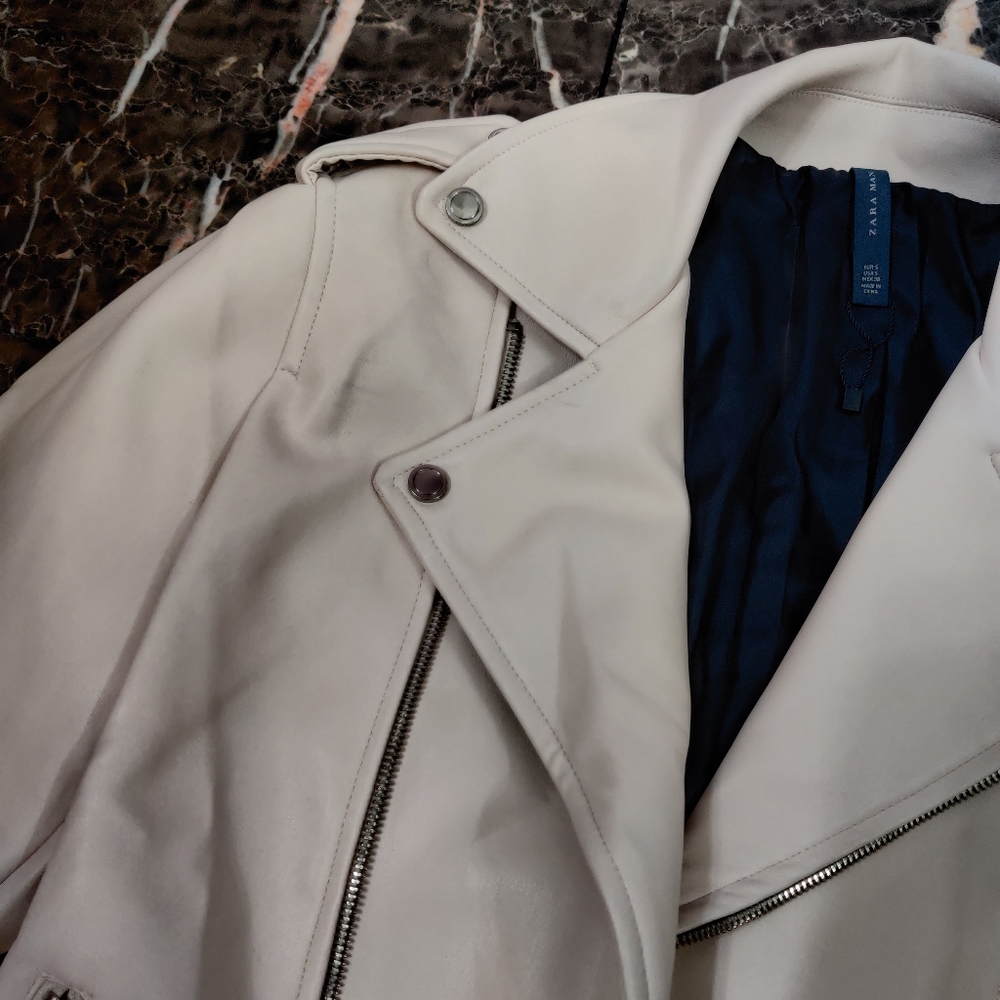 Zara White Biker Moto Faux Leather Jacket - Picture 4 of 6